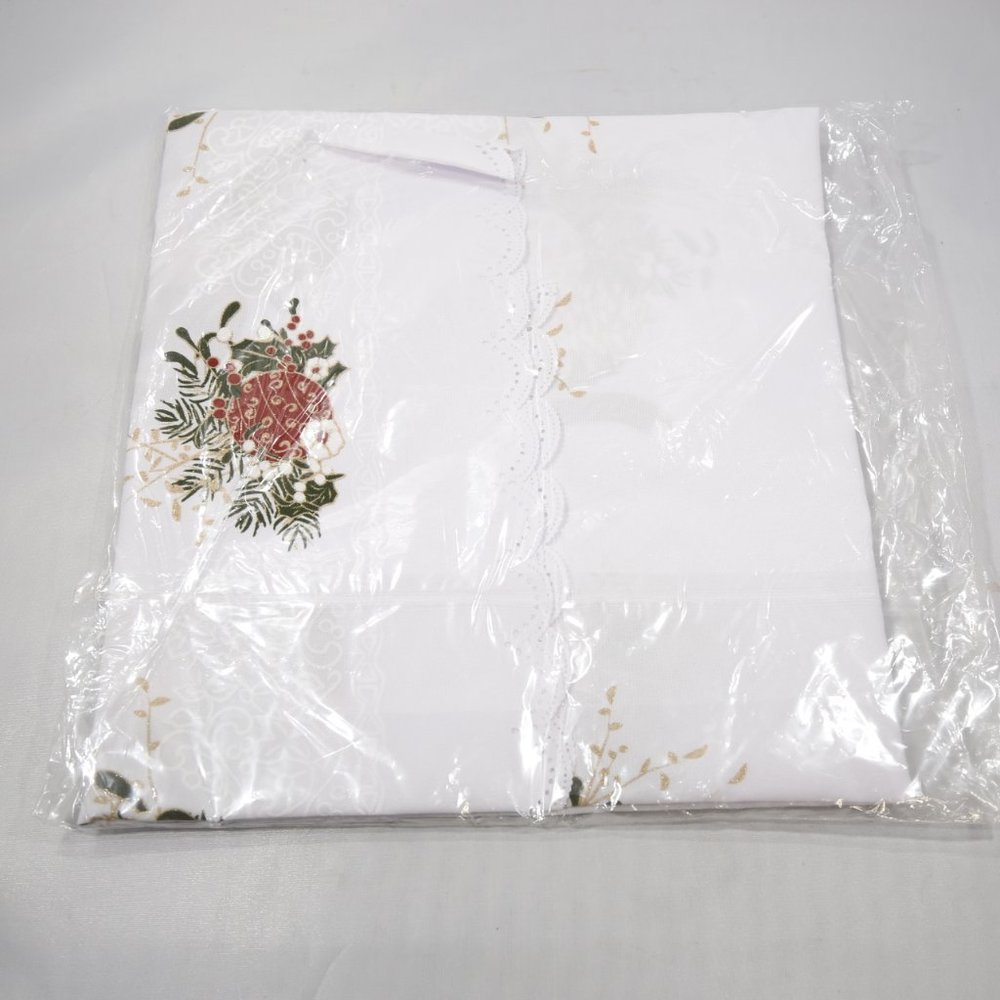 White Embroidered Christmas Table Cloth - New In Package